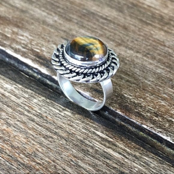 Tigers Eye Gemstone Ring Silver Size 6 - Picture 5 of 13